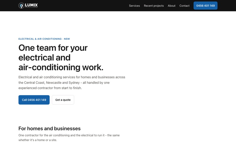 The Lumix Electrical & Air website we built