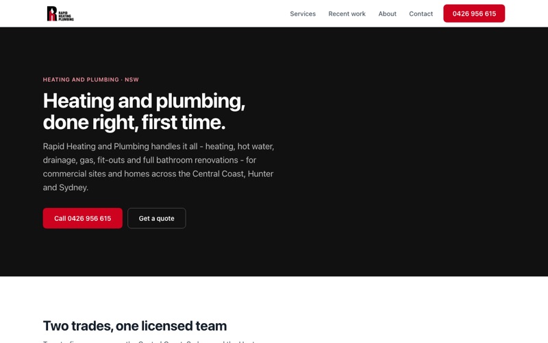The Rapid Heating and Plumbing website we built
